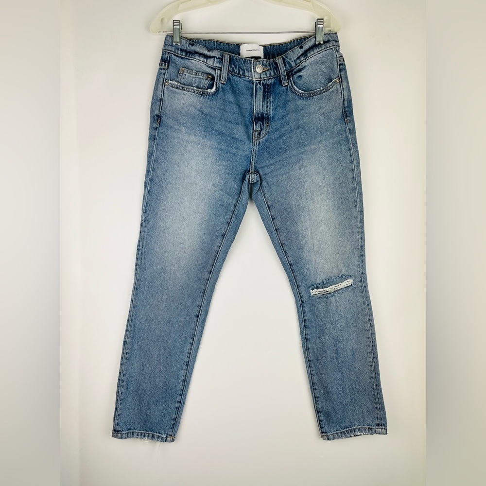 Current/Elliott Straight Distressed Light Wash Jeans
